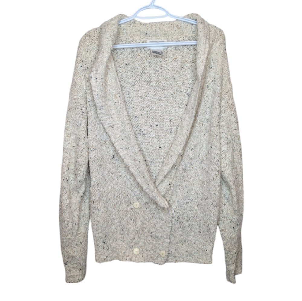 Vintage J.S. Fashion Cream White Double Button Knit Cozy Cardigan Women Small